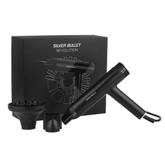 Black hair dryer with diffuser and concentrator nozzle