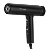 Silver Bullet Revolution hair dryer in black, front view with vented grille
