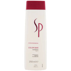 Wella Sp Color Save shampoo bottle, 250 ml, white with maroon cap