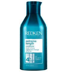 Redken extreme length conditioner bottle, teal blue, 300 ml, front label visible