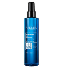 Blue hair treatment bottle with black pump, Redken Extreme CAT treatment label