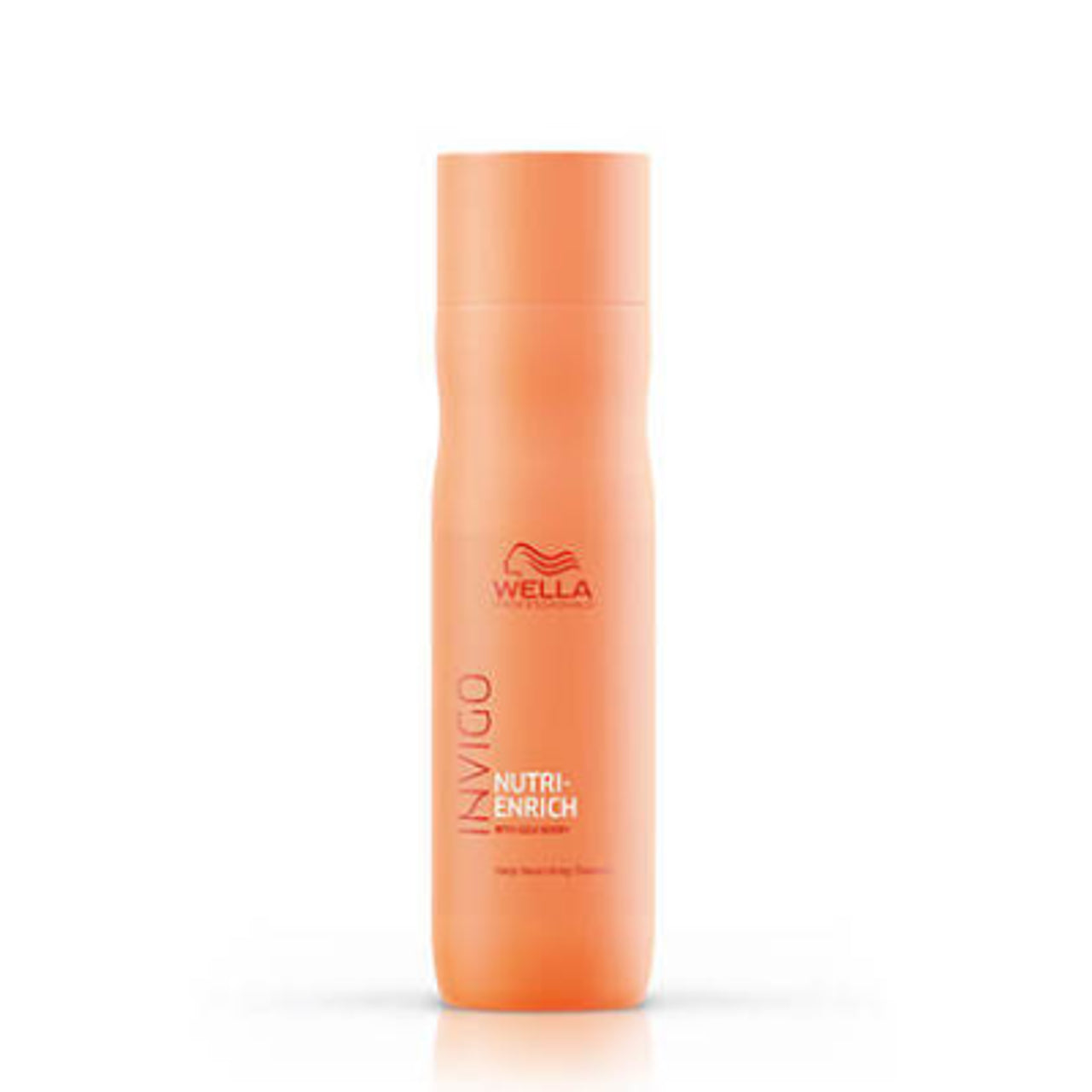 Wella shampoo bottle, orange cylinder with Nutri-Enrich label and 250 ml size