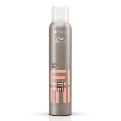 Wella Professionals EIMI Dry Me dry shampoo spray bottle, tan with orange label, white cap