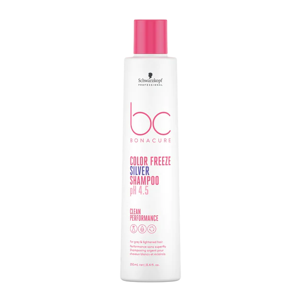 Schwarzkopf Professional BC Bonacure Color Freeze Silver Shampoo bottle, white and pink, 250ml