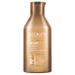 Gold Redken All Soft shampoo bottle, front label 300 ml