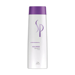 Wella SP Volumize shampoo bottle with purple cap and white label