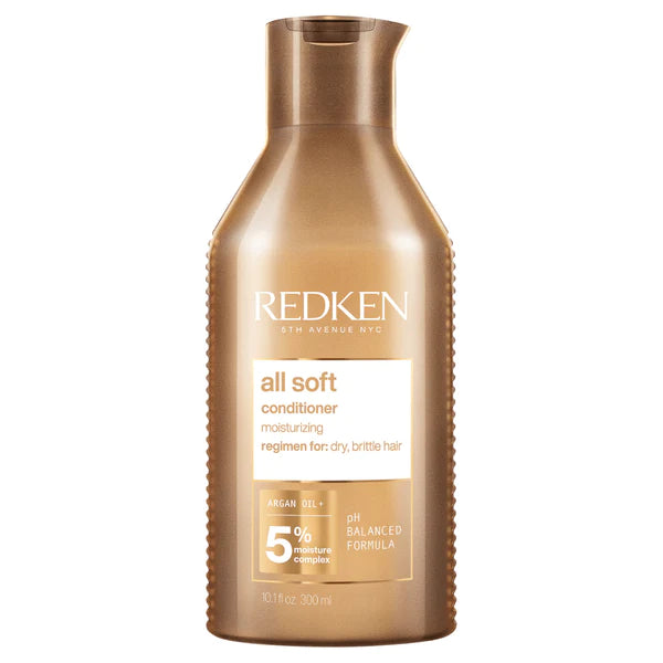 Redken All Soft conditioner bottle, gold cap, 300 ml, front label visible