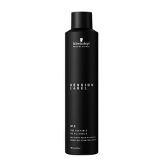 Schwarzkopf Session Label hairspray bottle with flexible dry light hold, dark finish