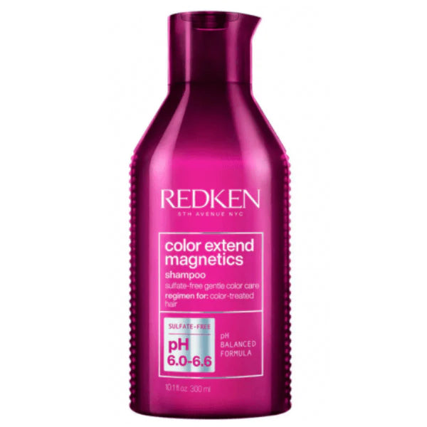 Redken Color Extend Magnetics shampoo bottle, magenta, 300 ml, sulfate-free.