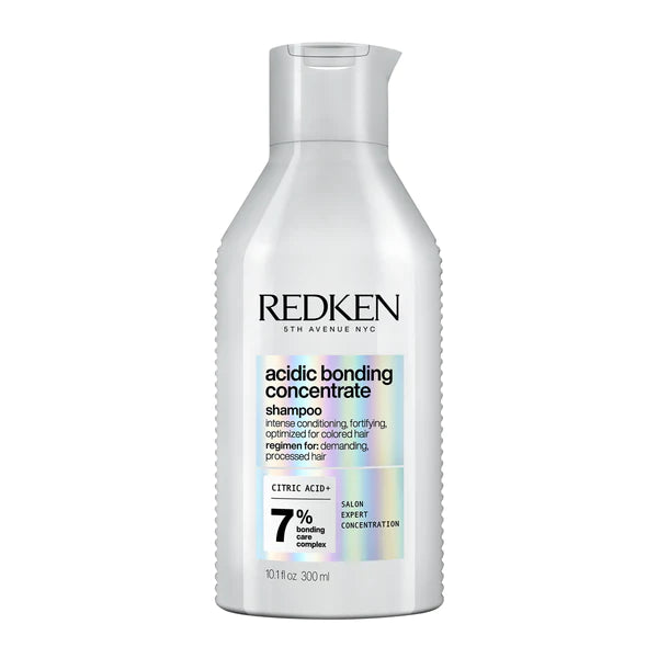 Redken Acidic Bonding Concentrate shampoo bottle, 300 ml, white plastic with label
