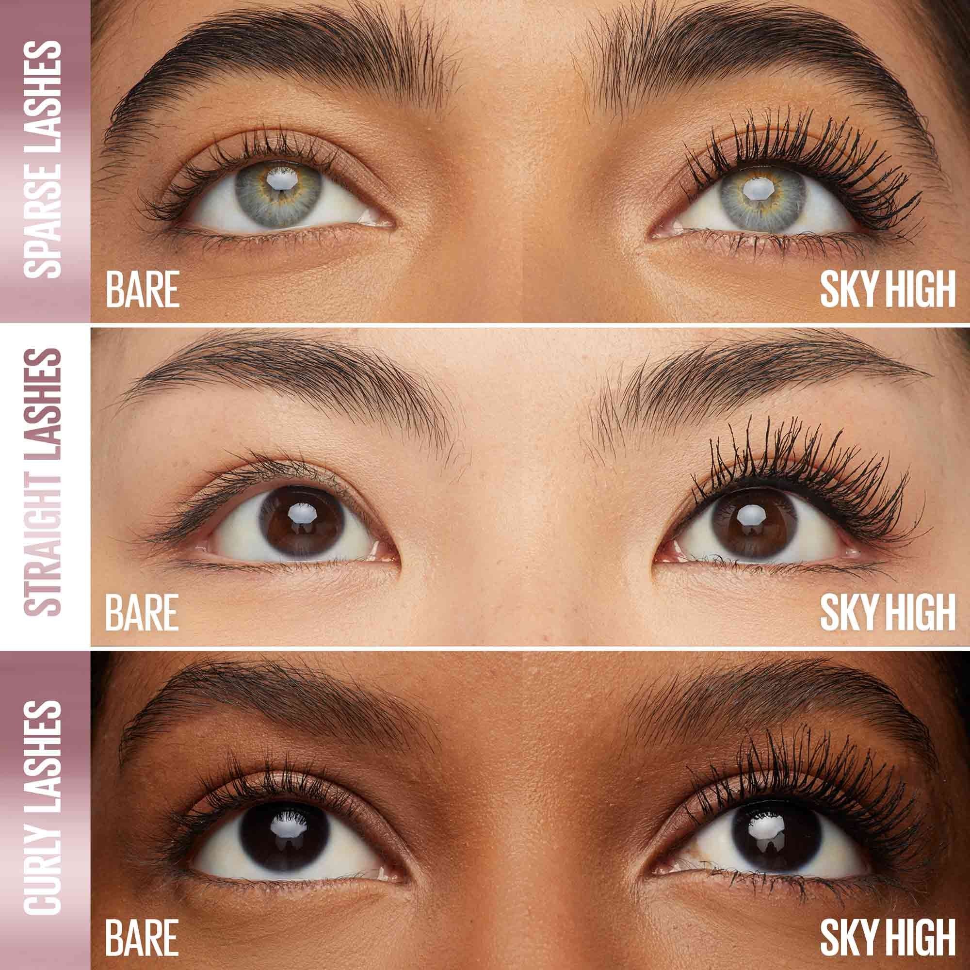 Collage of mascara-coated lashes on multiple eyes