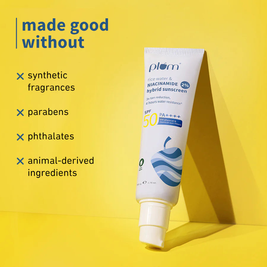 Plum - 2% Niacinamide & Rice Water SPF 50 PA+++ Hybrid Sunscreen 50g