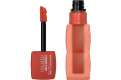 Peach-orange liquid lip tint bottle with doe-foot applicator, shade 75