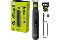 Philips OneBlade Pro 360 face shaver with accessories and charging cable