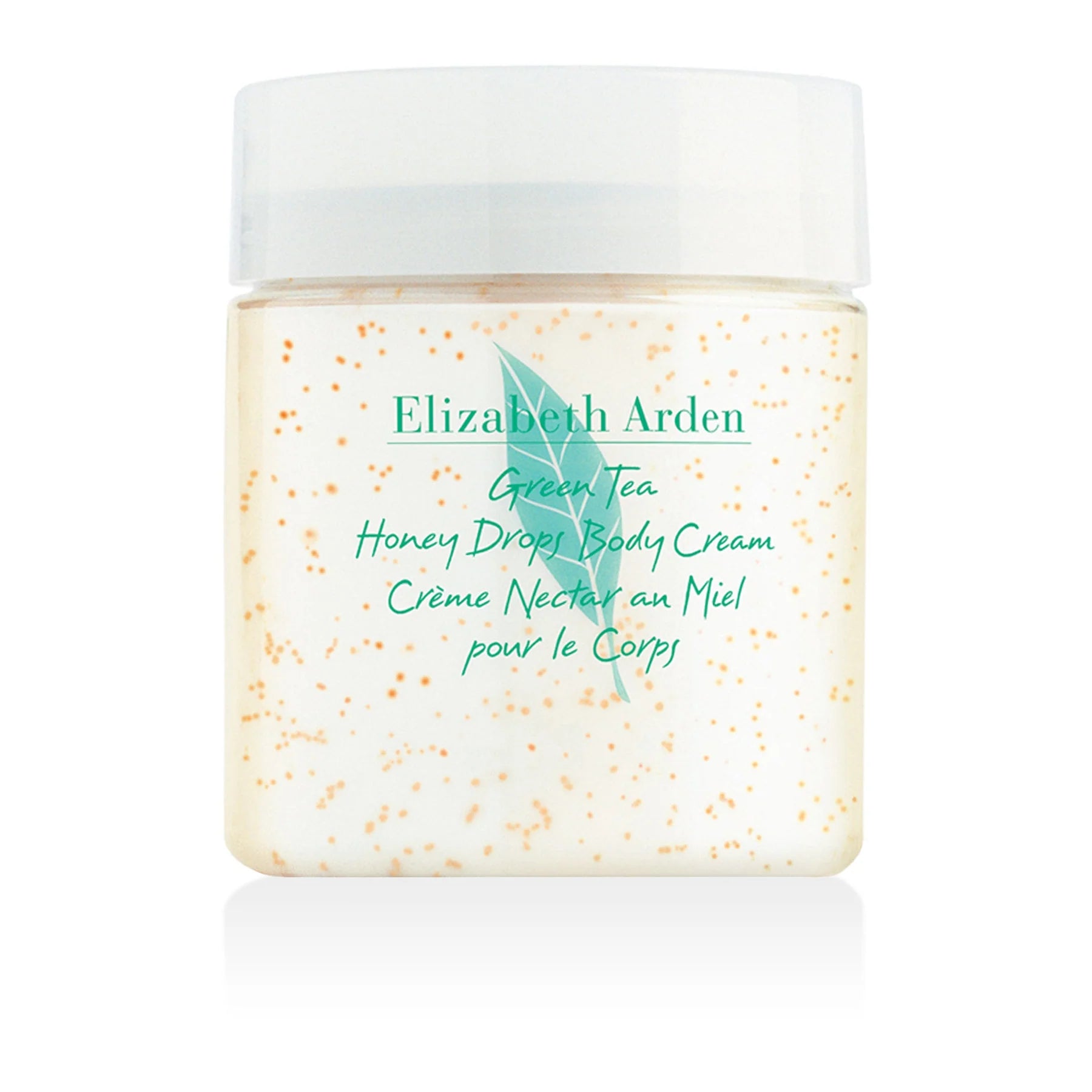 Body cream jar with Elizabeth Arden Green Tea Honey Drops label