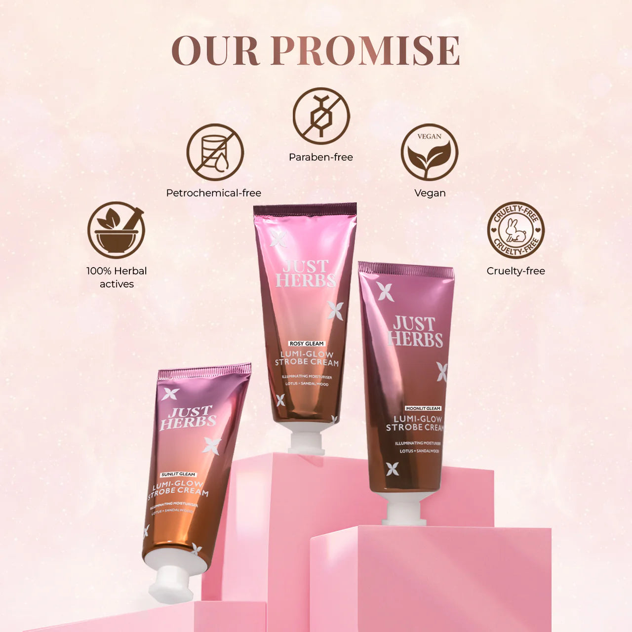 Just Herbs - Sunlit Gleam: Lumi-Glow Strobe Cream with Lotus & Sandalwood : 30 gm