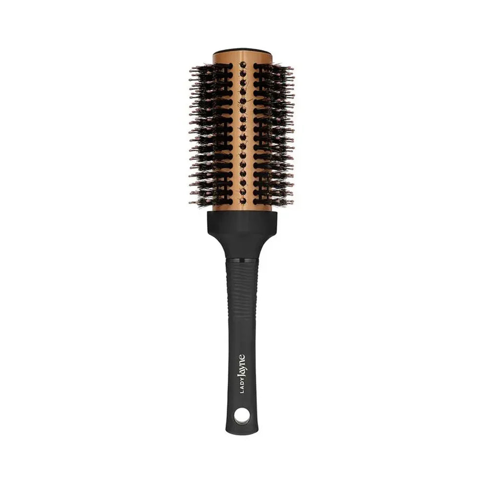 Tri-side hair styling brush with black bristles and black handle