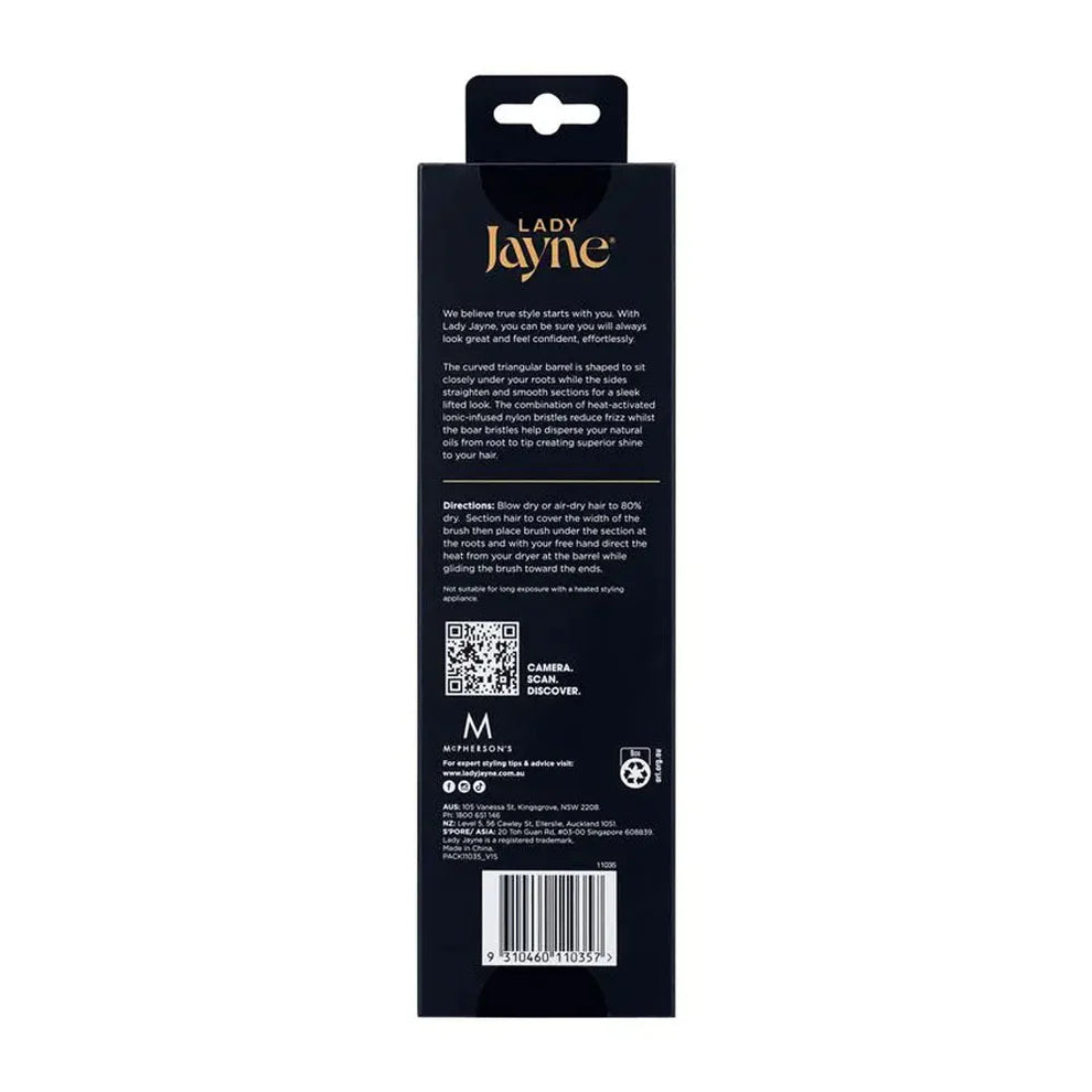 Lady Jayne styling brush box back with barcode and care information