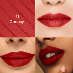Red liquid lipstick on lips, close-up lip swatches.