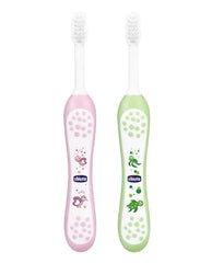 Chicco Ultra Soft Bristles Toothbrush Turtle & Butterfly Print Pack of 2 - Green & Pink