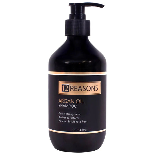 Argan oil shampoo, black pump bottle with 12REASONS label, 400ml