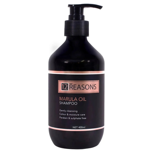 12 Reasons Marula Oil Shampoo bottle, 400 ml, with black pump top