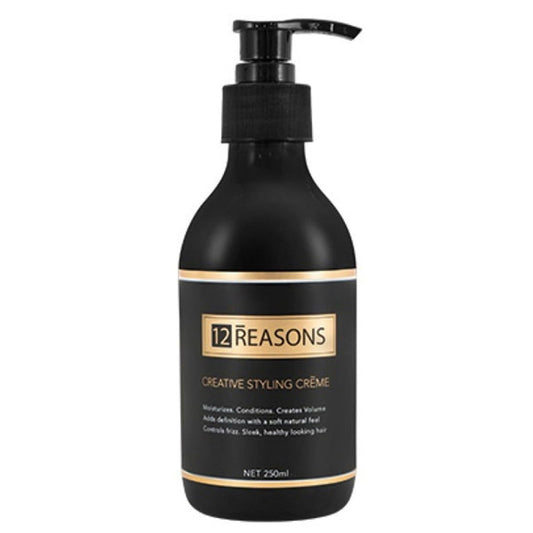 12 REASONS creative styling creme pump bottle, black with gold label, 250 ml