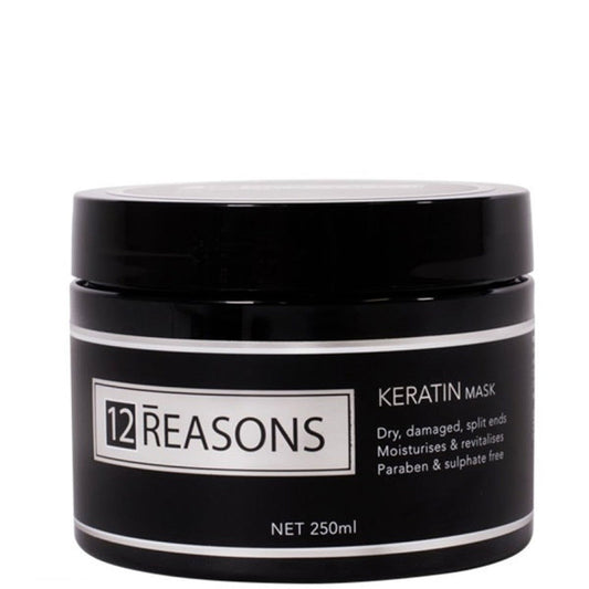 Keratin mask jar, black with 12 REASONS label and NET 250ml