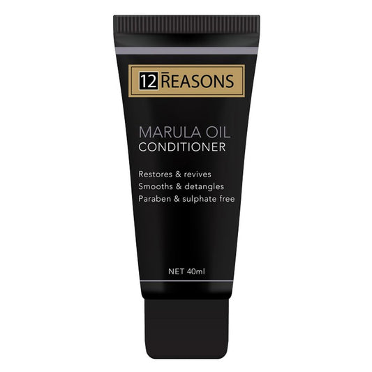 Travel-size marula oil conditioner in black squeeze tube with gold label