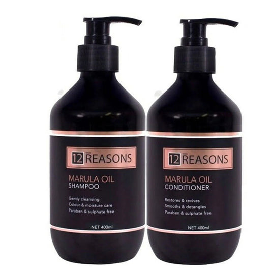 12 Reasons marula oil shampoo & conditioner bottles, 400 ml, with pump tops