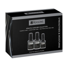 12 Reasons keratin hair care collection travel pack box with three bottle lineup.