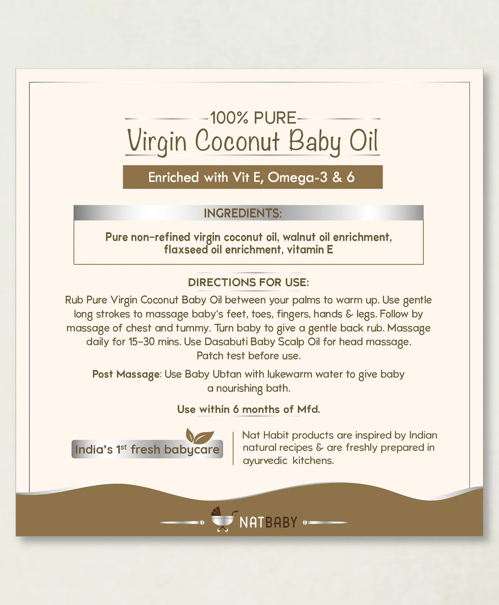 Nat Habit Pure Virgin Coconut Baby Oil Enriched with Vitamin E - 100 ml