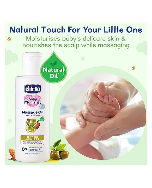 Chicco Baby Moments Massage Oil - 300 ml (Olive & Almond Oil)