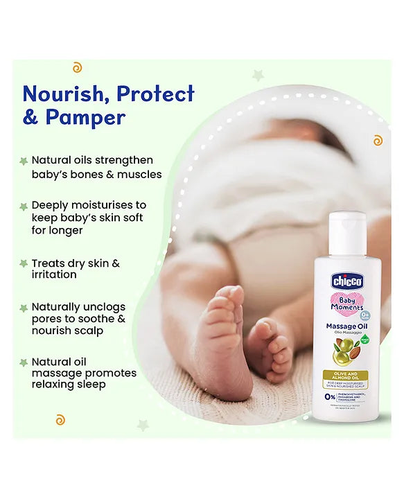 Chicco Baby Moments Massage Oil - 300 ml (Olive & Almond Oil)