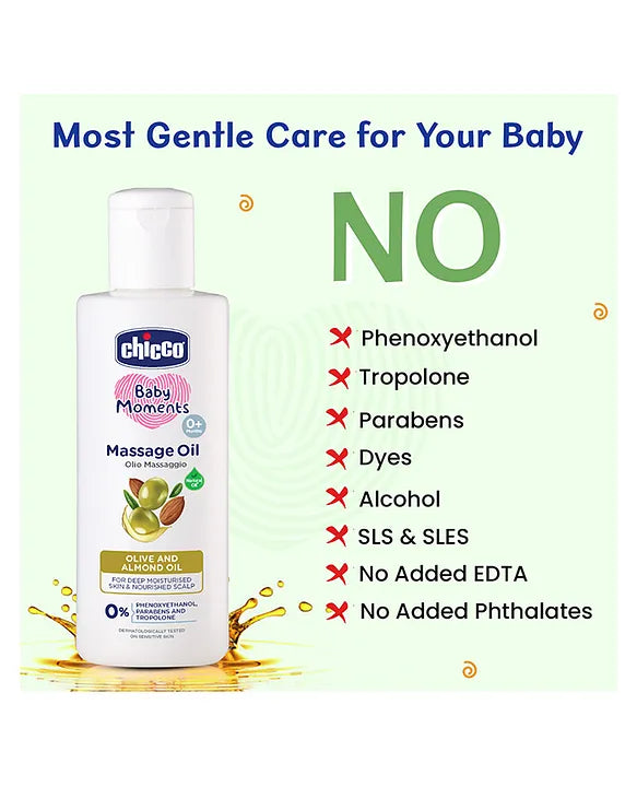 Chicco Baby Moments Massage Oil - 300 ml (Olive & Almond Oil)