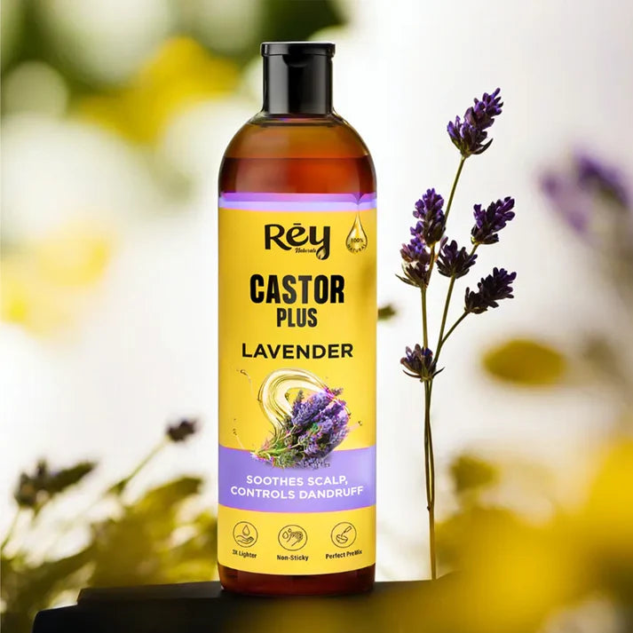 Rey Naturals - Castor Plus Lavender Hair Oil - Promotes Hair Growth | Nourishes Scalp | Anti-Dandruff | 200ml