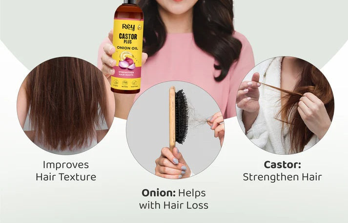 Rey Naturals - Castor Plus Onion Hair Oil - Nourishing Blend for Hair Growth | 100ml