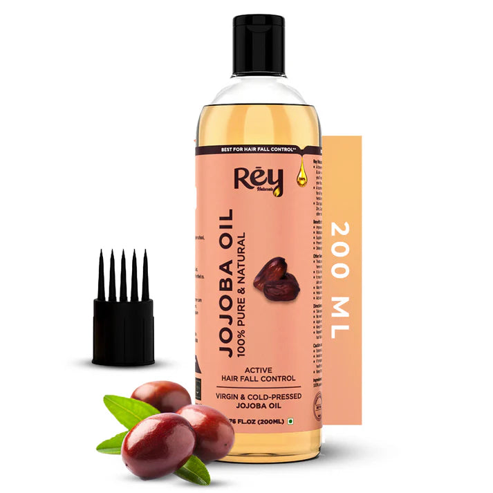 Rey Naturals - Jojoba Oil 100% Pure, Natural & Cold Pressed - Hydrates Skin, Nourishes Hair, Scalp | 200 Ml