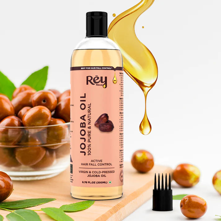 Rey Naturals - Jojoba Oil 100% Pure, Natural & Cold Pressed - Hydrates Skin, Nourishes Hair, Scalp | 200 Ml