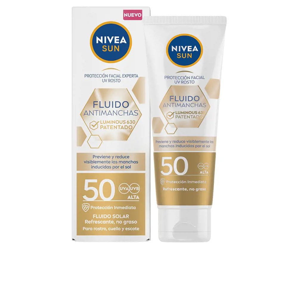 Nivea Sun facial fluid for UV protection, anti-marks SPF 50, in tube and box