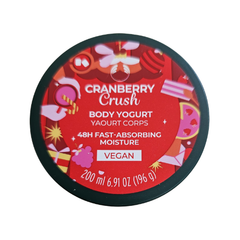 Body yogurt tub with Cranberry Crush label, vegan, 200 ml
