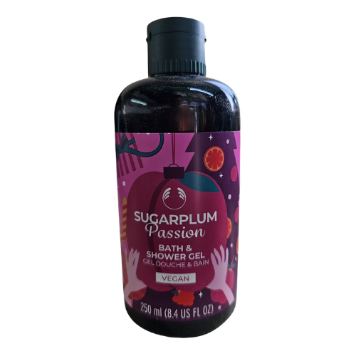 The Body Shop sugarplum passion bath & shower gel bottle, 250 ml, purple label