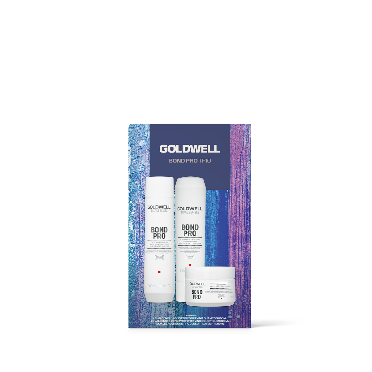Goldwell Bond Pro Trio hair care set with shampoo, conditioner, and mask tubes
