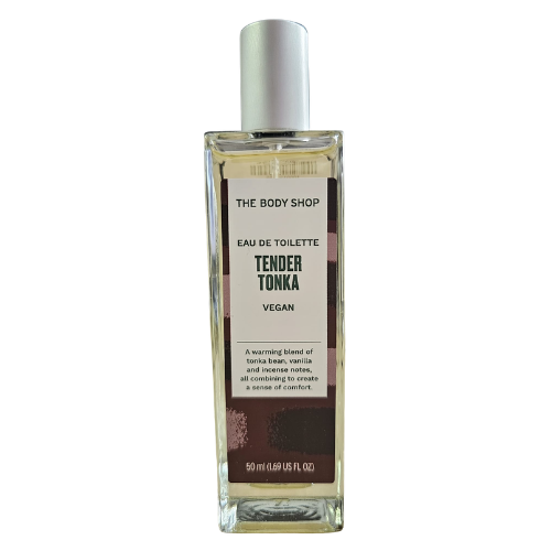 The Body Shop Tender Tonka eau de toilette bottle, 50 ml, clear glass with silver cap