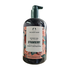 The Body Shop strawberry shower gel bottle with vegan label, 750 ml