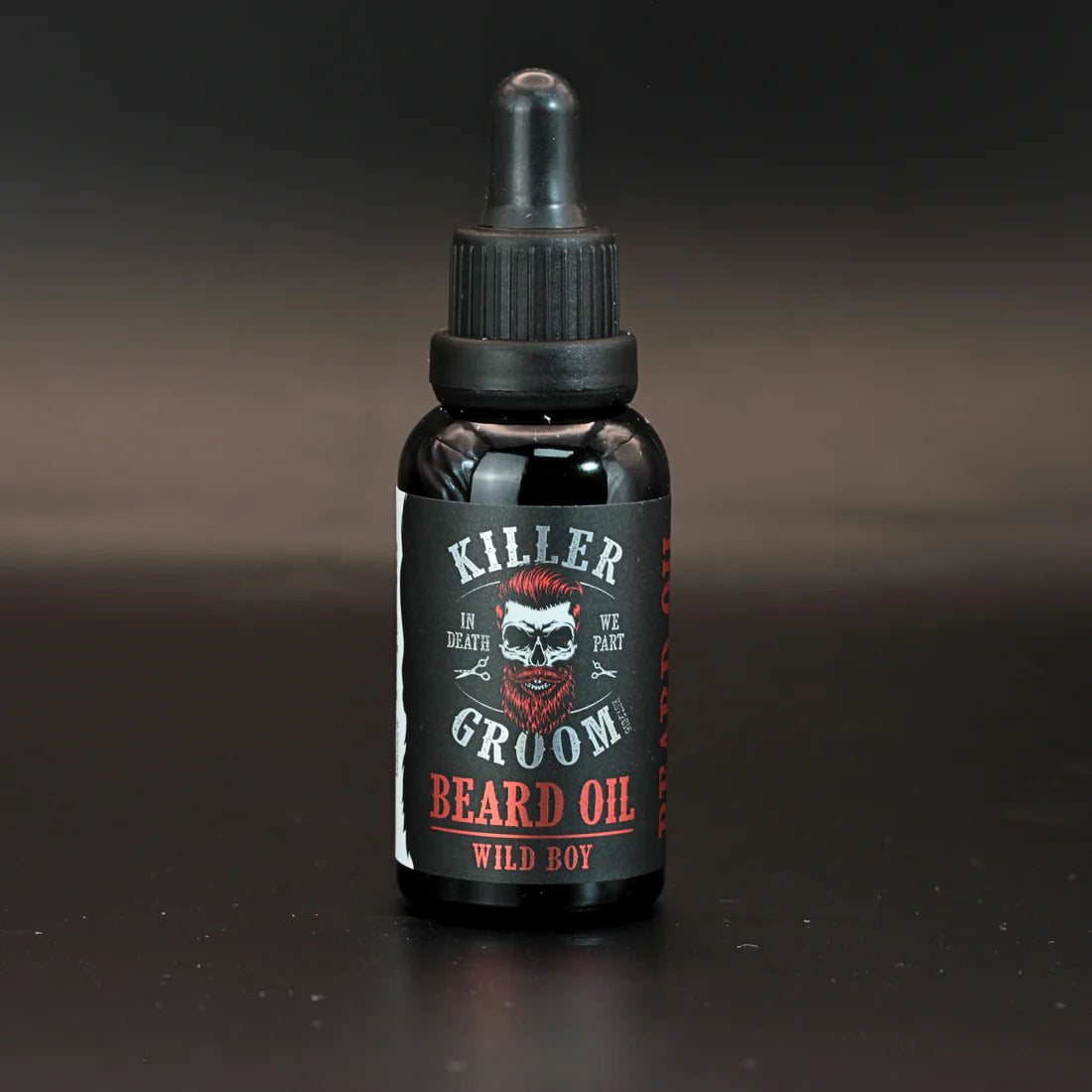 Beard oil bottle with dropper, Killer Groom Wild Boy label