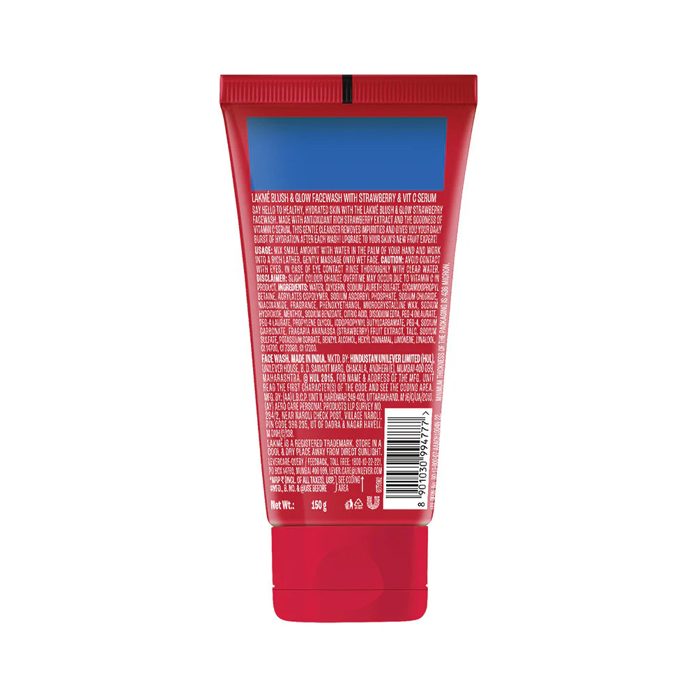 Lakme Blush & Glow Strawberry Gel Face Wash With 100% Real Strawberry Extract 150g