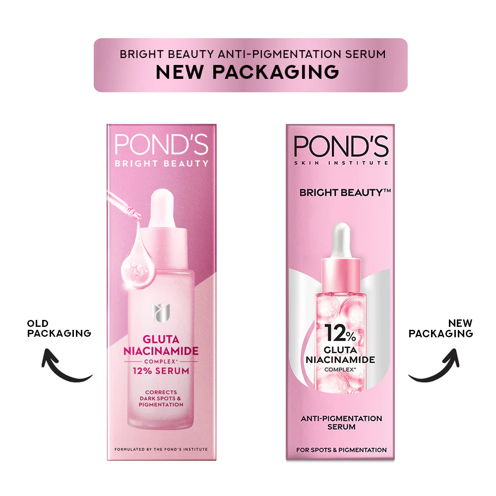 Pond's Bright Beauty anti-pigmentation serum old vs new packaging cartons