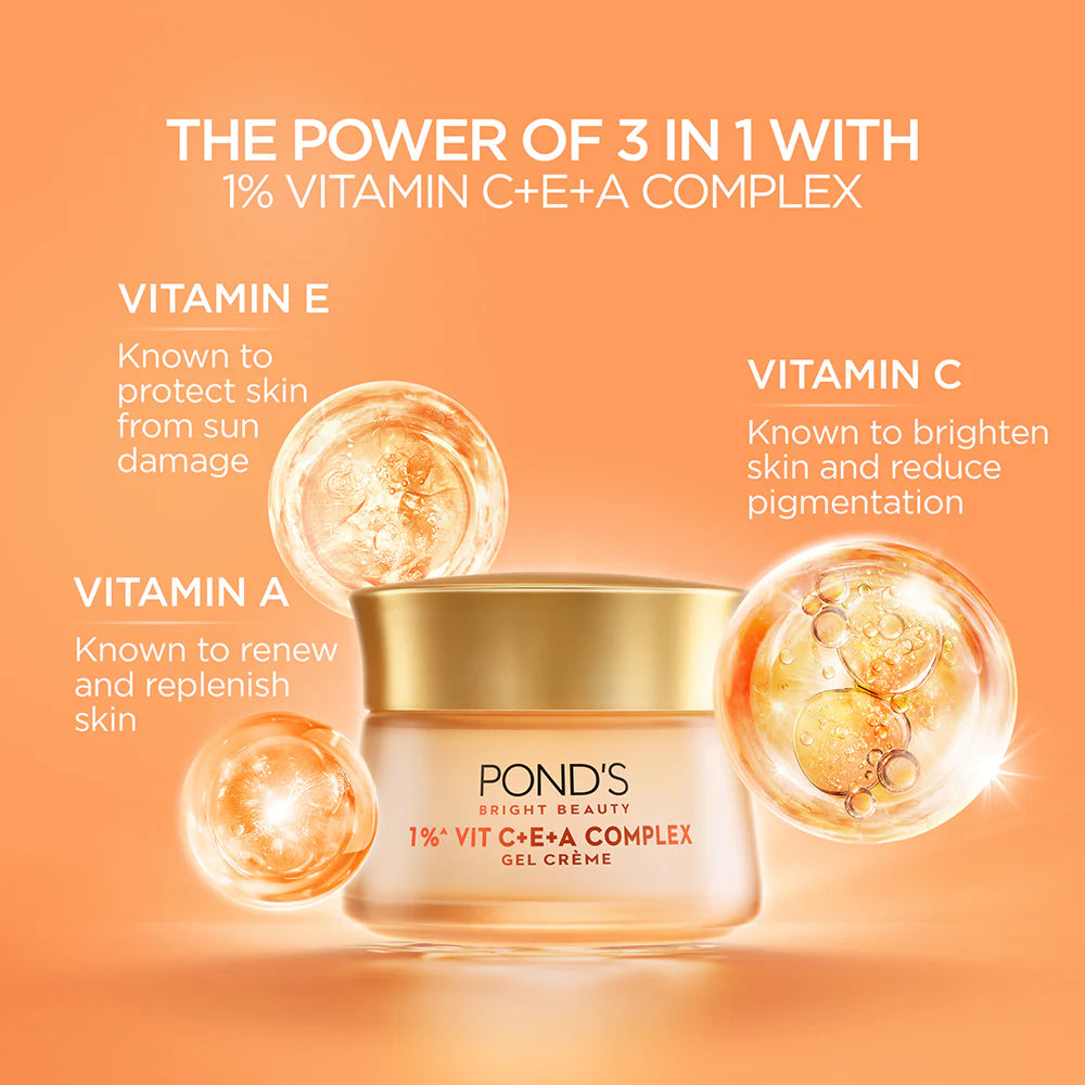 Pond's  Bright Beauty 1% Vitamin C+E+A Complex Gel Creme For Brighter & Clearer Skin 50g
