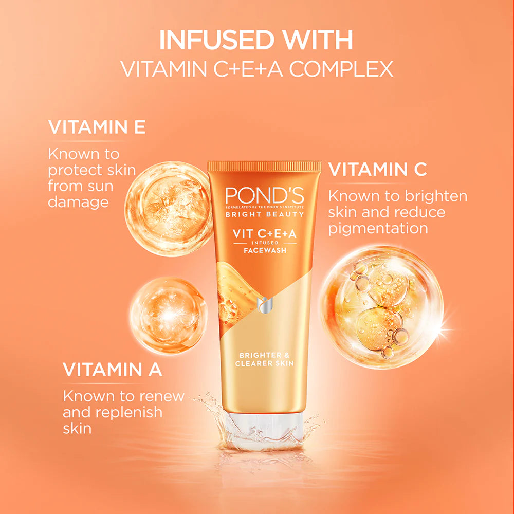 Pond's Bright Beauty Vitamin C+E+A Gel Face Wash for Brighter & Clearer Skin 100ml